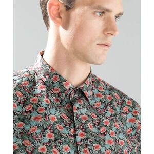 Zara Man Slim Fit Floral Button Up Shirt Mens Long Sleeve Large Casual Fashion‎